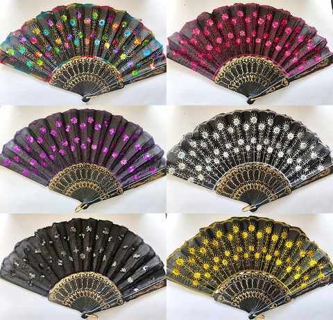 96 Pieces of Colorful Fans with Sequins Assorted