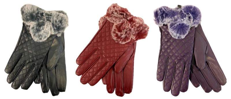 24 Pieces Faux Leather Lady Winter Fur Gloves Solid Color - Winter Gloves