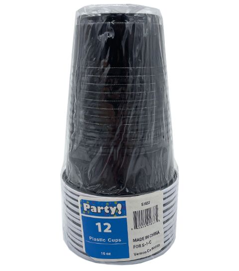 24 Pieces of 12pc 16oz Black Bi Color Plastic Cup