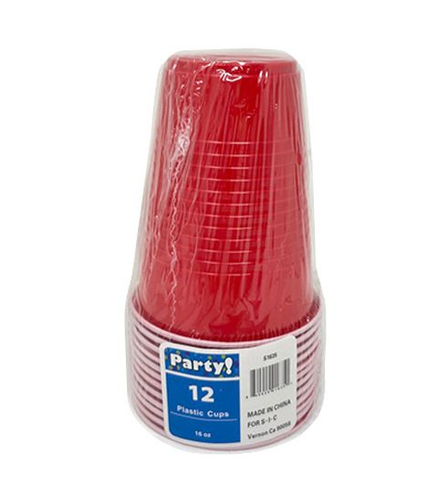 24 Pieces of 12pc 16oz Red Bi Color Plast Cup