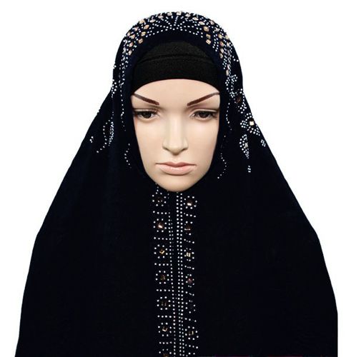 12 Pieces of Wholesale All Black Muslim Headscarves With Rhinestone Pattern