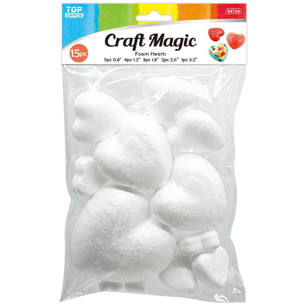 12 Packs of Polyfoam Hearts 0.8"/5pc