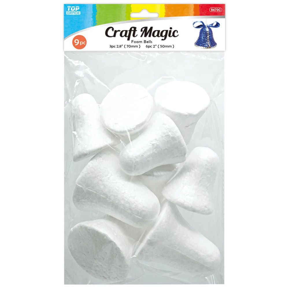 12 Packs of 9ct Polyfoam Bell Astd Size 2.8"/3pc 2"/6pc