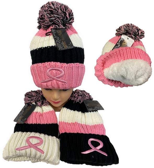 24 Pieces of Breast Cancer Awareness Winter Pompom Hat