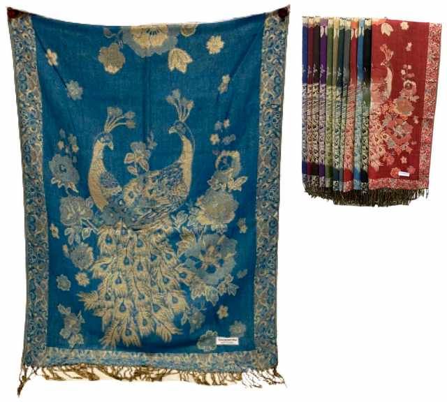 36 Pieces of Large Peacock Print Pashmina Scarves