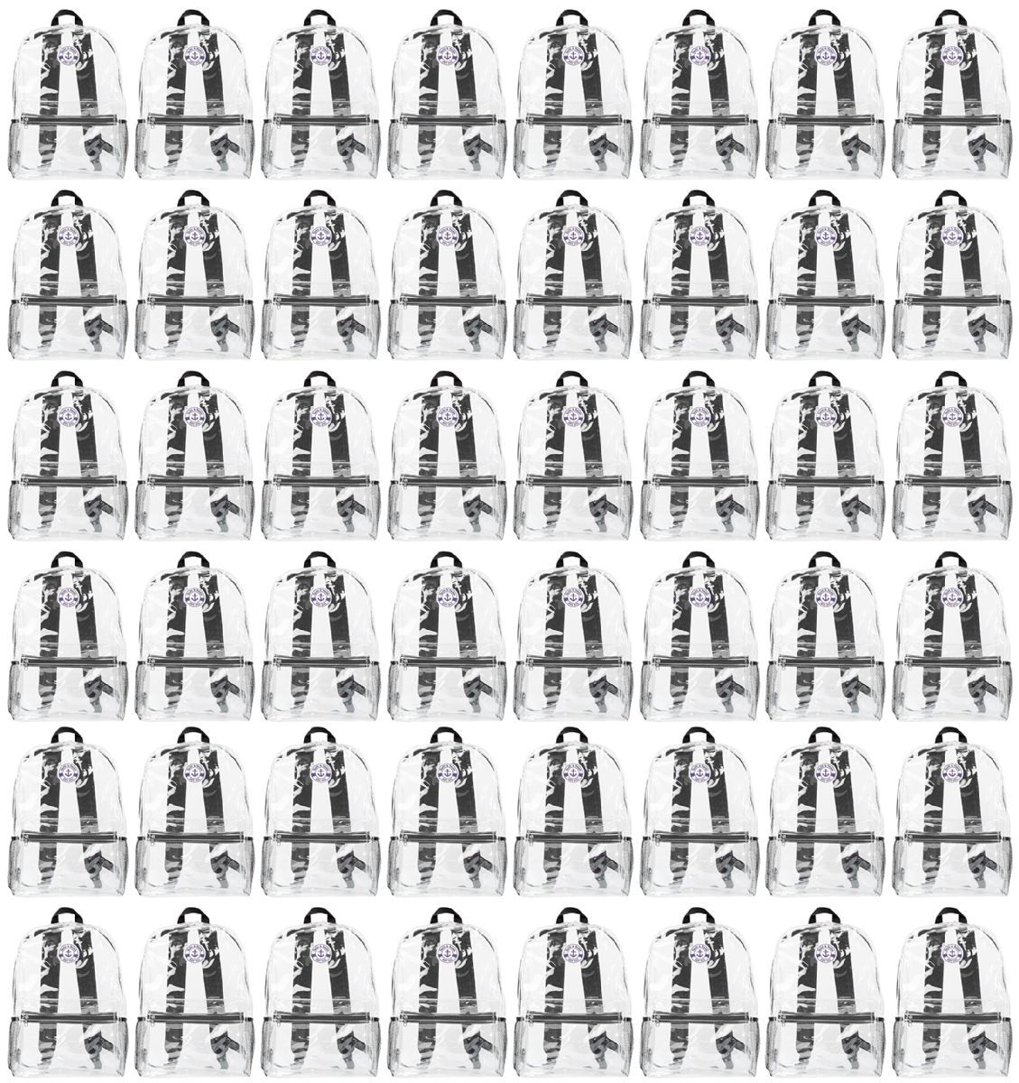 48 Pieces of 17 Inch Backpacks For Kids, Clear With Black Trim, 48 Pack