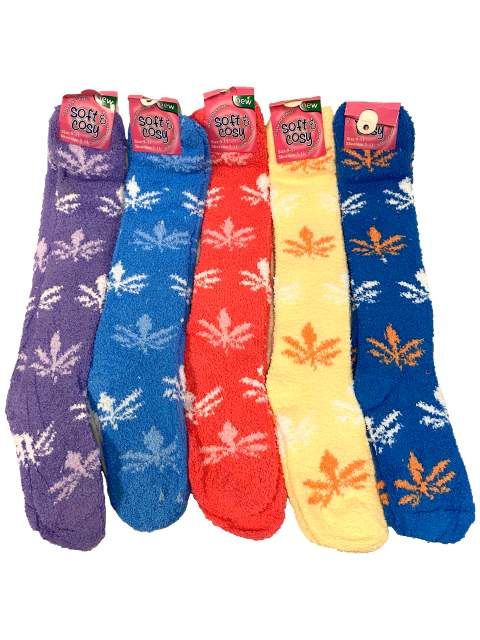 12 Pieces of Women's Long Marijuana Fuzzy Socks