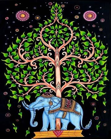 5 Pieces of Tree With Elephant Tapestry