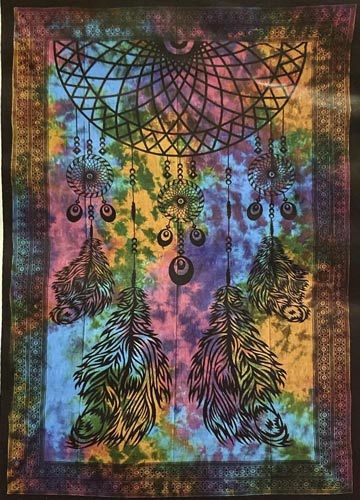 5 Pieces of Tie Dye Dream Catcher With Feather Graphic Tapestries