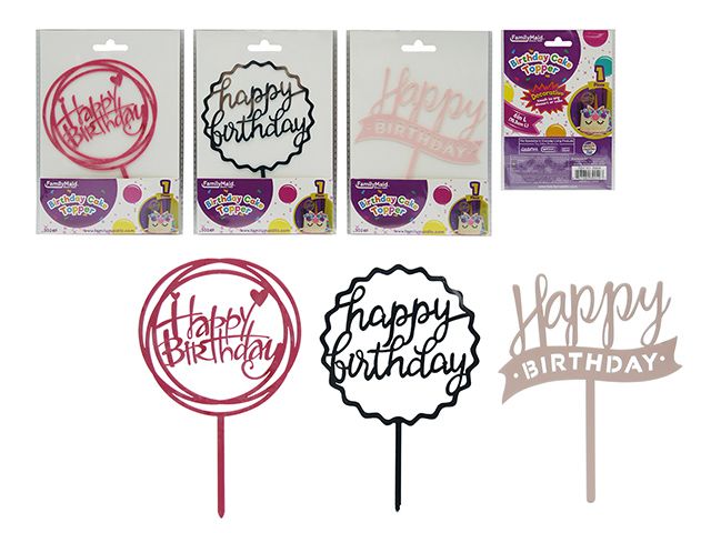 144 Pieces of Party Cake Topper 'happy Birthday' 6 Inches L 3 Assorted Styles