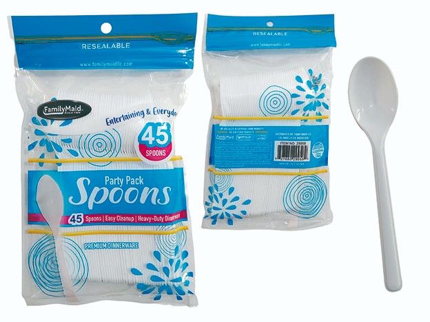 48 Pieces of 45pc Disposable Spoon With Sealable Bag White