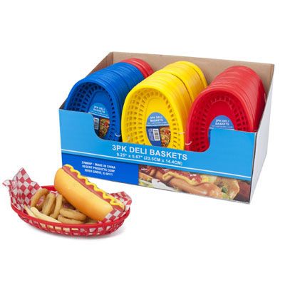 48 pieces of Deli Basket 3pk/3ast Solid Color 20red/16blue/12yellow 48pc Pdq9.25x5.5in No Amazon Sales