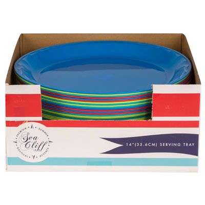 48 pieces of Serving Platter 14in Round 4asst Summer Colors In 48pc Pdq Upc Label