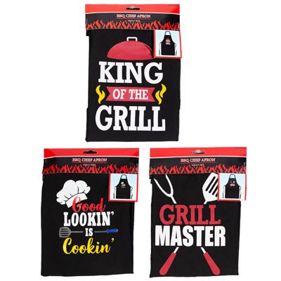 24 pieces of Bbq Chef Print Apron 3ast Black 27.5in Adult Size/hdr
