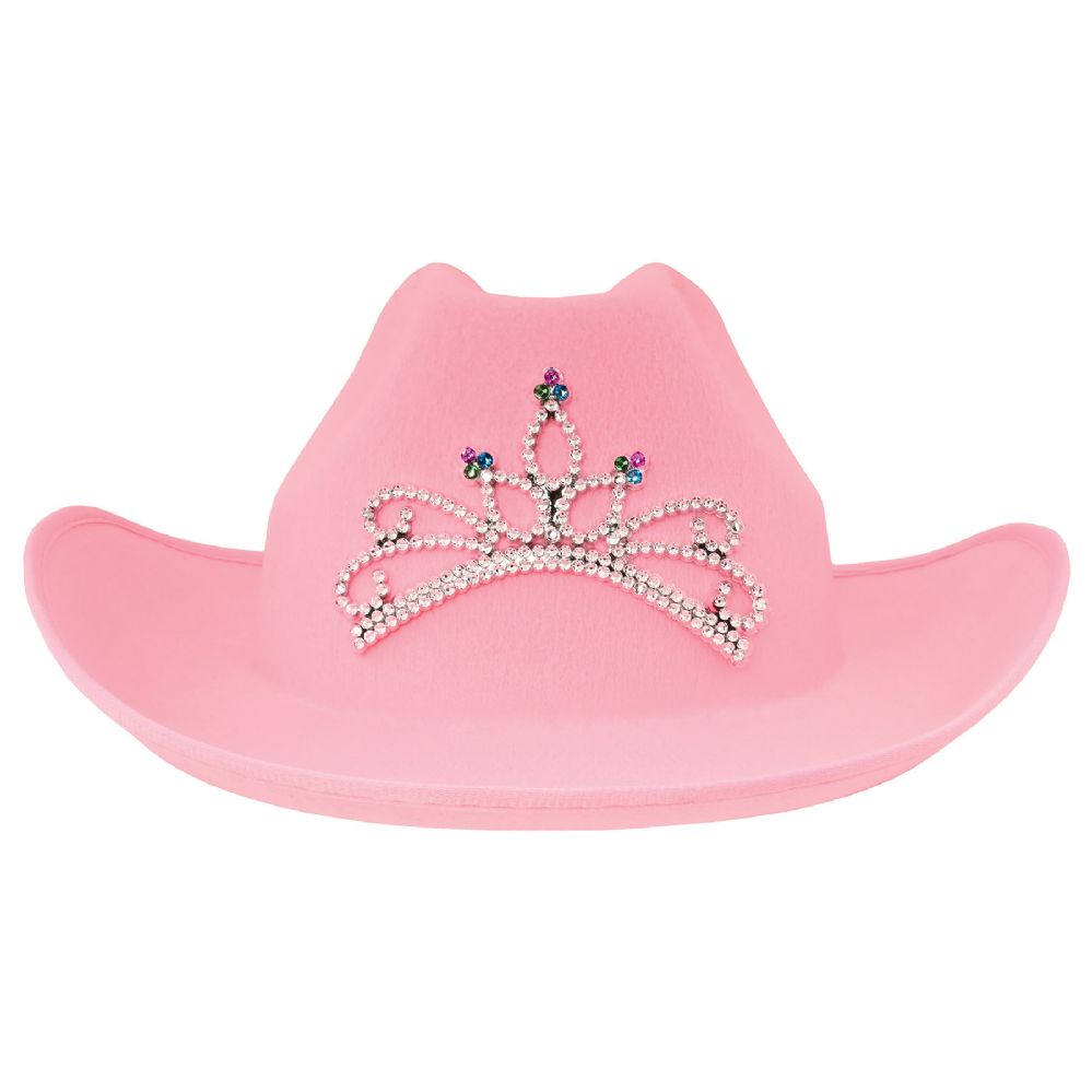 6 pieces Pink Felt Cowgirl Hat W/tiara - Party Hats & Tiara - at