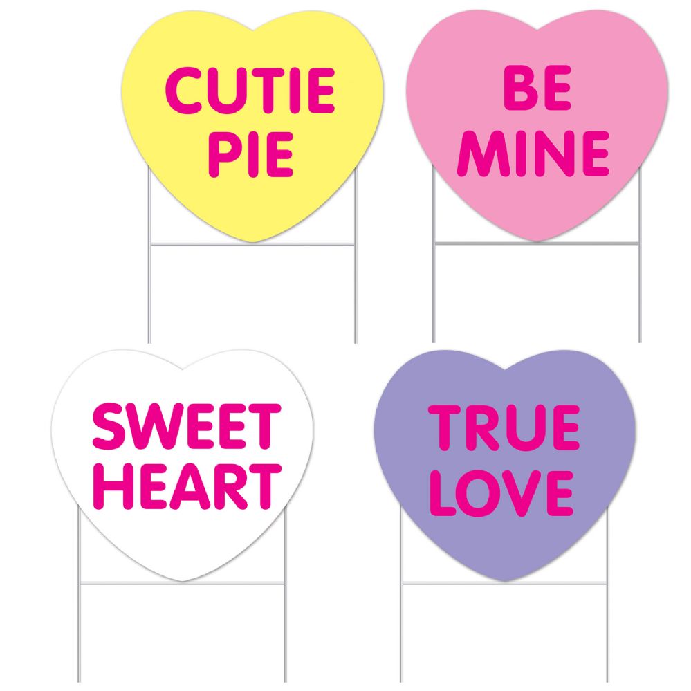 6 pieces of Plastic Candy Heart Yard Signs