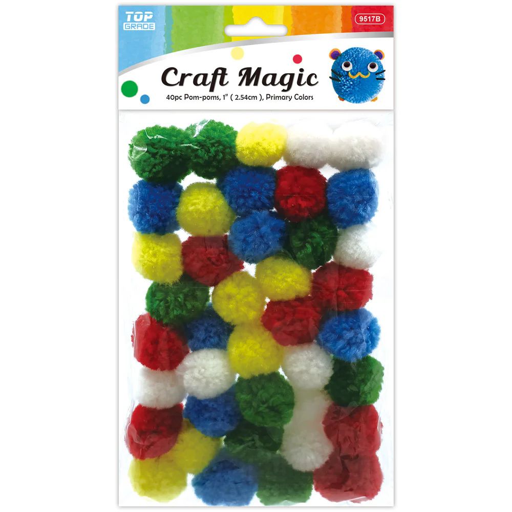 12 Pieces of 1"/40ct YarN-Poms Astd Primary Colors