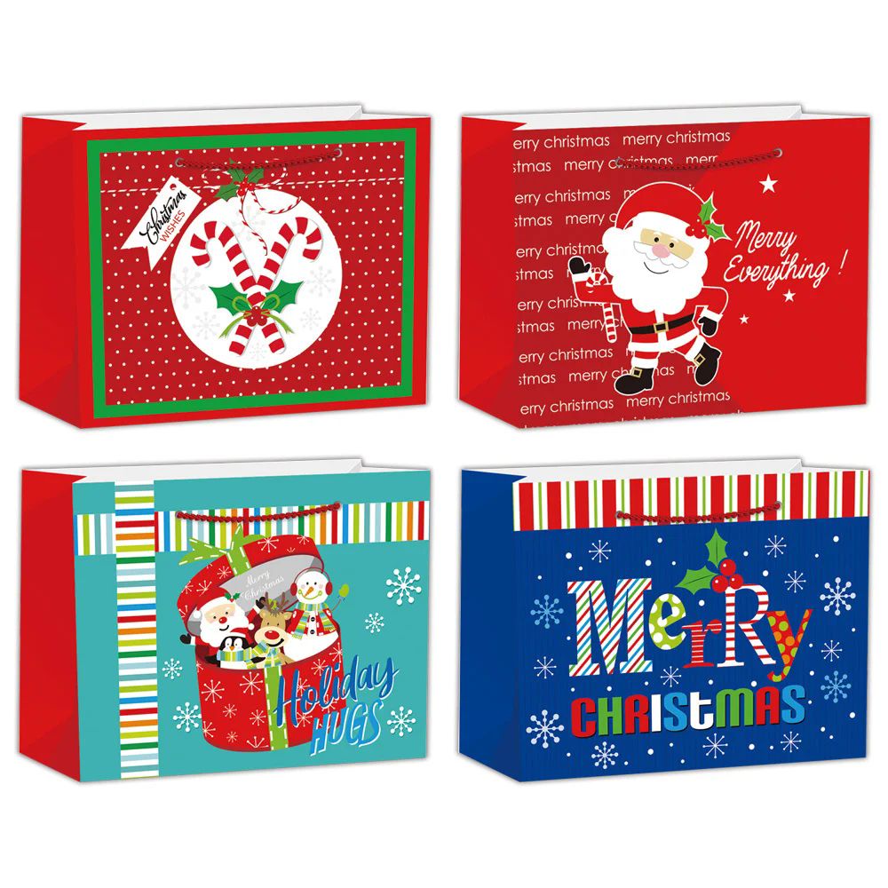 144 Pieces of Christmas Gift Bags Assorted Prints 16x13x8"