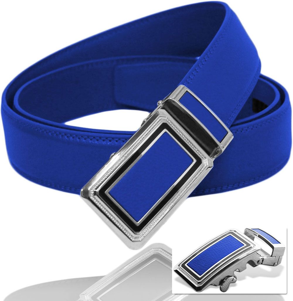 12 Pieces Men's Blue Leather Belts With Silver Hardware - Belts