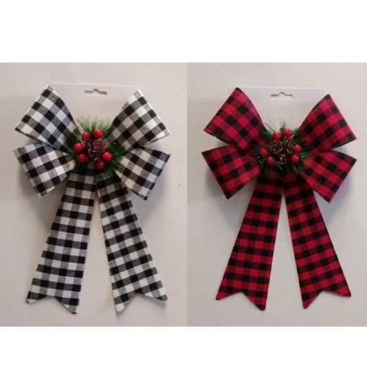 18 pieces of Bow Christmas Buffalo Check 2ast 8x12 In W/pine Greenery Xmas Tcd Fabric Covered Pvc