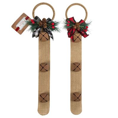 24 pieces of Bell Door Hanger 17in Christmas 2ast Burlap W/buffalo Check Bow & Greenery/3 Bells/xmas ht