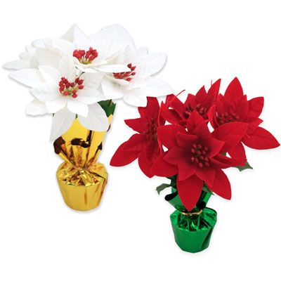 24 pieces of Poinsettia Floral Pot 4-Stem 2ast 14pc Red/10pc White 6 X 6 X 8in Xmas ht