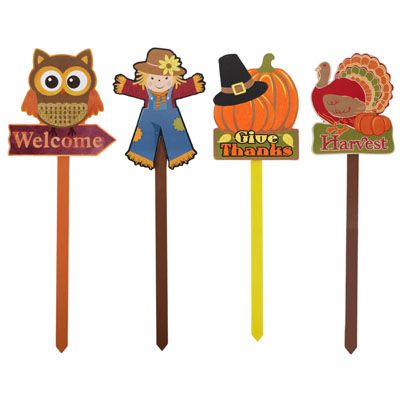 24 pieces of Yard/planter Stake Harvest4ast 22in Mdf Comply Pumpkin/owl/scarecrow/turkey