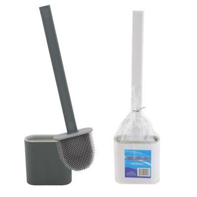 12 pieces of Toilet Brush/holder Set Flexible Tpr Bristle Compact Size Pb/lbl 2ast Colors White/grey