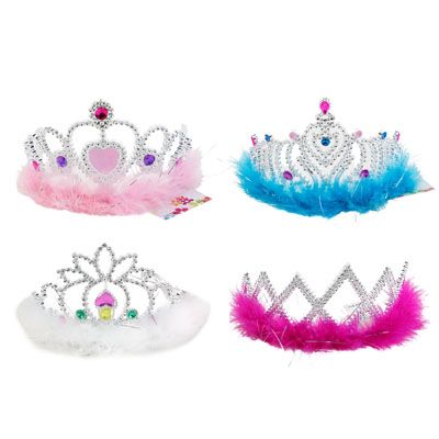 48 pieces of Tiara W/feather Trim 48pc Pdq 4ast Designs/colors W/gemstone Look/hangtag