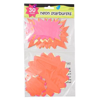 144 pieces of Starburst Neon 30ct 5 Sizes5 Color Paper/heatsealed Pbh
