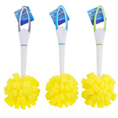 36 pieces of Dish Brush Sponge Pom Head 12.2in Plastic Handle Clean Ht 3ast Colors W/yellow Head
