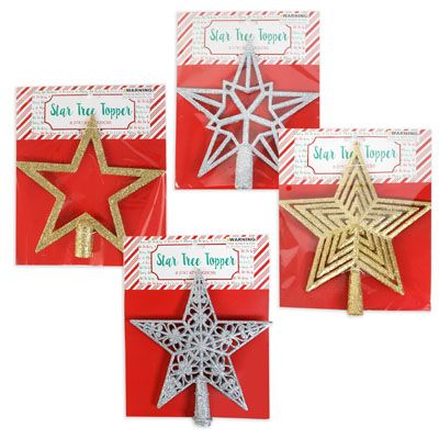 24 pieces of Star Tree Topper 4shapes/2colors Silver & Gold Pb/insert Card 8.27 X 0.98 X 7.87in