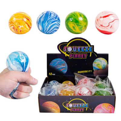 48 pieces of Ball Squeeze Swirl Planet Design 4clrs 2.36in Air Squish/12pc Pdqpolybag W/label