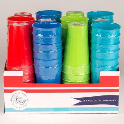 48 pieces of Tumbler Plastic 22oz 2pk 4ast Summer Colors/48pc Counter Dspy Upc Label