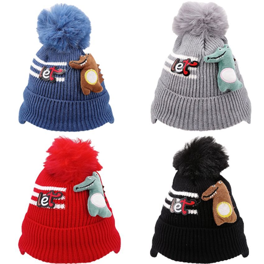 12 Pieces of Kids Pom Pom Assorted Color Winter Hat