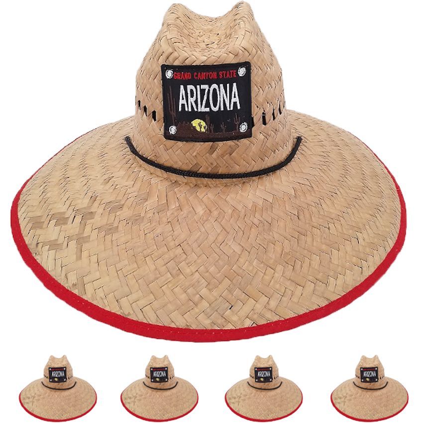 12 Pieces of Wide Brim Raffia Straw Lightweight Arizona Embroidered Man Sun Hat