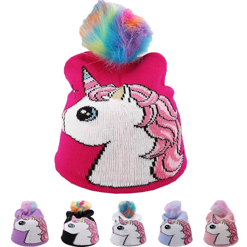 12 Pieces of Kid Unicorn Style Winter Knit Pom Pom Hat