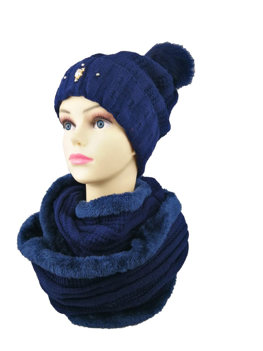 48 Pieces Owl Pin Design Pom Pom Winter Hat And Infinity Scarf Set Fleece Lined - Winter Care Sets