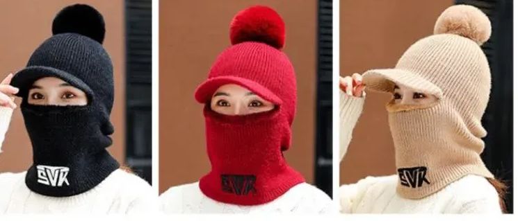 72 Pieces of Pom Pom Fleece Lined Plain Ski Mask With Visor