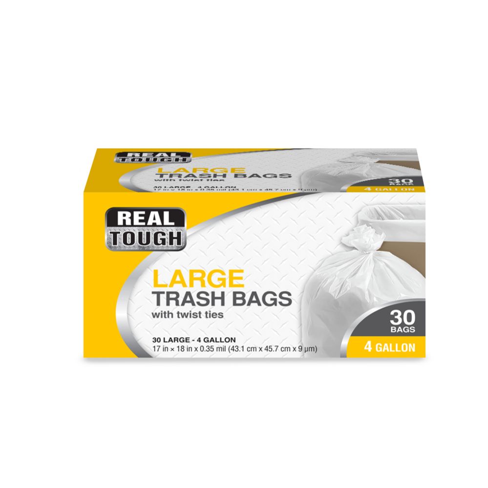 24 Wholesale Real Tough Trash Bag 4 Gl 30 Ct Twist Tie White - at 