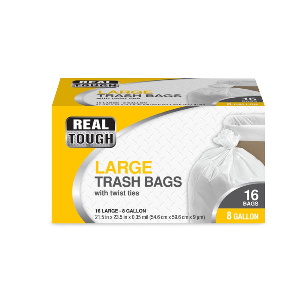 24 Wholesale Real Tough Trash Bag 8 Gl 16ct Twist Tie White