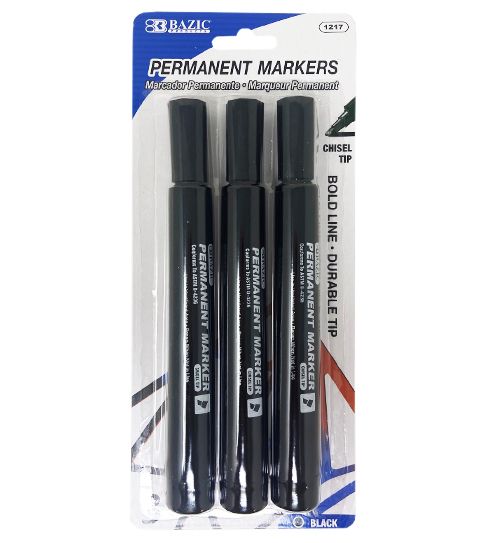 144 Pieces Bazic Black Chisel Tip Jumbo Permanent - Markers