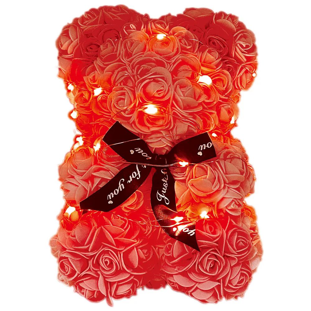 24 Pieces of 10 Inch Red Rose Bear With Black Bow And Light In Box