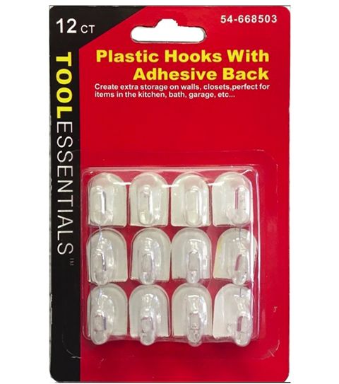 24 Pieces of 12pc Plastic Hooks W Adhesive Back