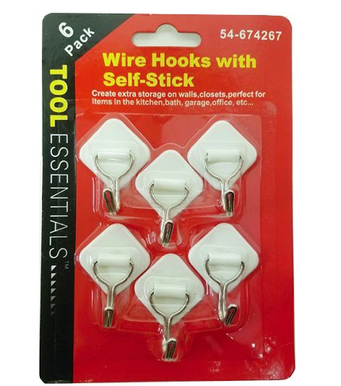 48 Pieces of 6pc Wire Hooks W Adhesive Back