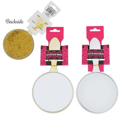 24 pieces of Hand Mirror W/quick Sand Glitter Gold/silver 4.25 In Face X 8.4 In H Tcd