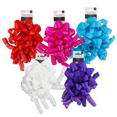 30 pieces of Gift Bow 2pk 5in Dia Star W/dot Curly Bow 5ast Colors Party Backer