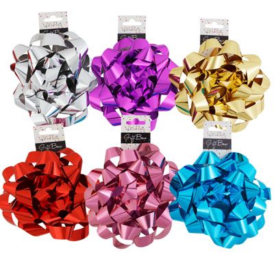 24 pieces of Gift Bow Jumbo 6in Star 6asst Color Party Backer Card