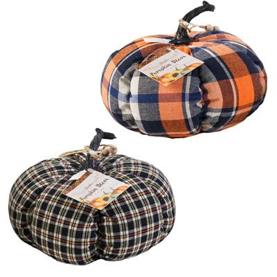 18 pieces of Pumpkin Stuffed Check Fabric Large 7in W/beads & Tag Harv ht
