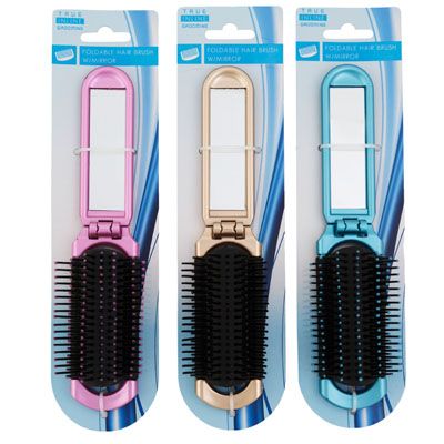 24 pieces of Hair Brush Foldable 2-N-1 W/mirror 8.2in 3ast Clrs Hba Tcd